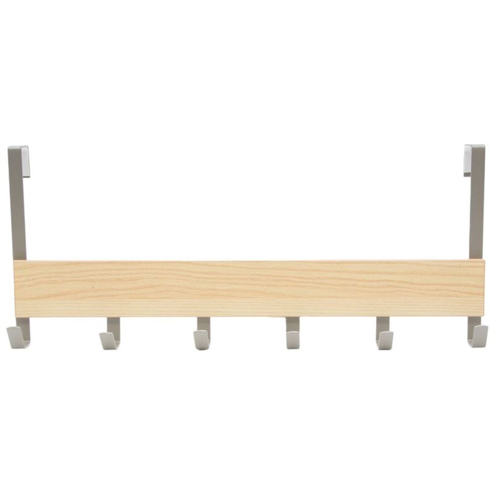 Brightroom Large Over the Door Hook with Wood 6 Hooks Brushed Nickel